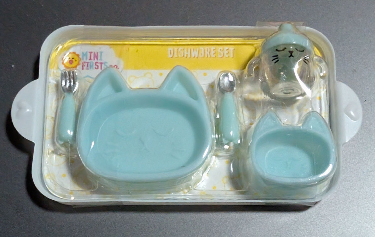 Blue cat dish set