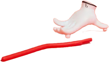 white hand with red stick stand