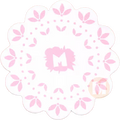 pink and white doily